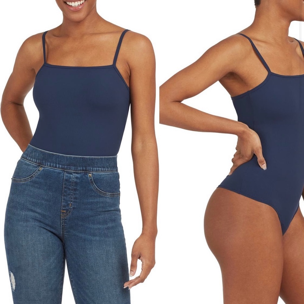 SPANX Suit Yourself Ribbed Cami Bodysuit Stretch Spring Navy NWT $72 Small S